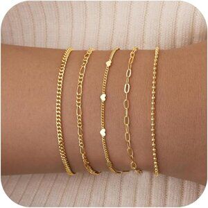 Gold-Style 08 Dainty Stack Beaded, Heart,Rope Bracelets Jewelry Gifts for Women